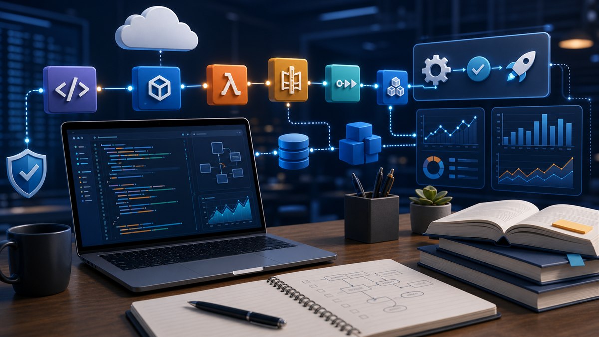 AWS開発者とDevOps学習のパイプラインを表すイメージ画像